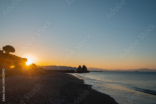 South of Italy  sea and mountains at dawn. Vietri. Beautiful early morning  summer. Journey through old Europe  picturesque landscapes. Amalfi Coast Tyrrhenian Sea