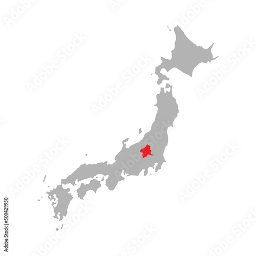 Gunma prefecture highlighted on the map of Japan photo