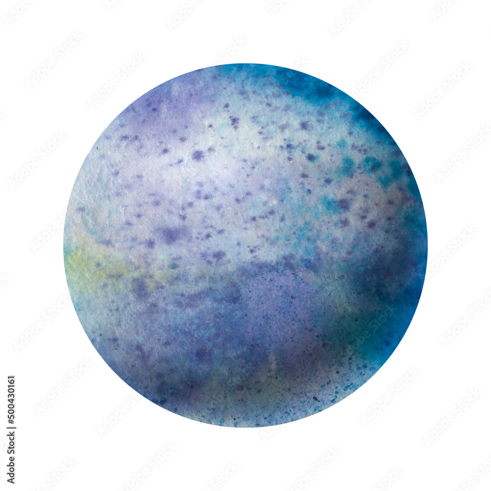 Obraz premium Abstract background in a circle. Planet watercolor illustration. Isolated drawing of the planet on a white background.