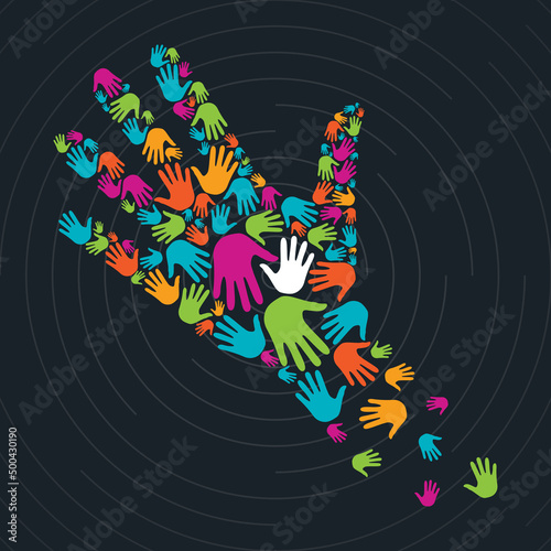Another hand made up of too many colored hands. vectorial