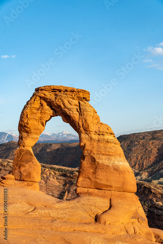 Arches National Park at Midday - Arches has many arches including the famous Delicate Arch, the Window Arch, the Double Arch and other features such as Tower of Babel, Turret Arch, and the Courthouse 