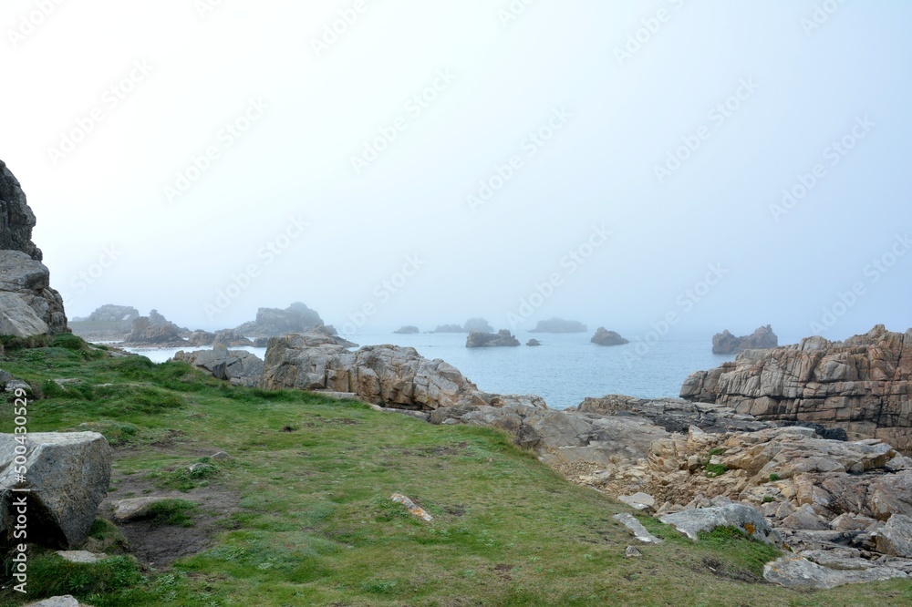 Fog on the coast in brittany France