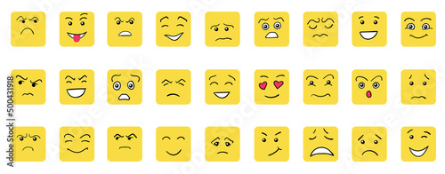 Cartoon cute and funny faces with positive and negative emotions.