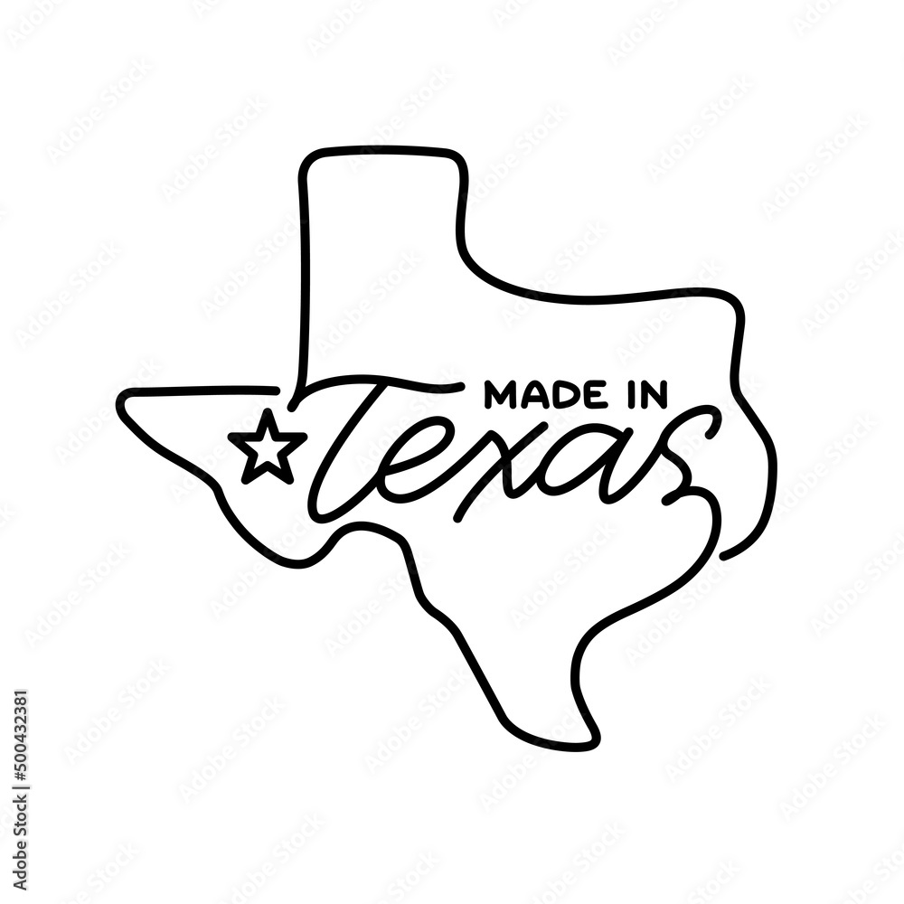 Made in Texas tshirt design. Monoline hand drawn calligraphy isolated