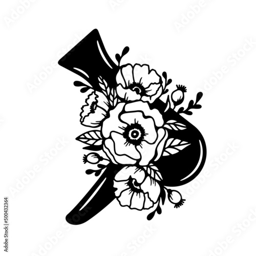 Floral hair dryer t-shirt design. Hairdresser apparel hand drawn design. Vector vintage illustration.