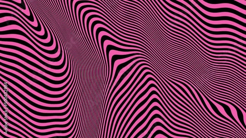 Psychedelic waving pink and black stripes motion background. Looping animation.