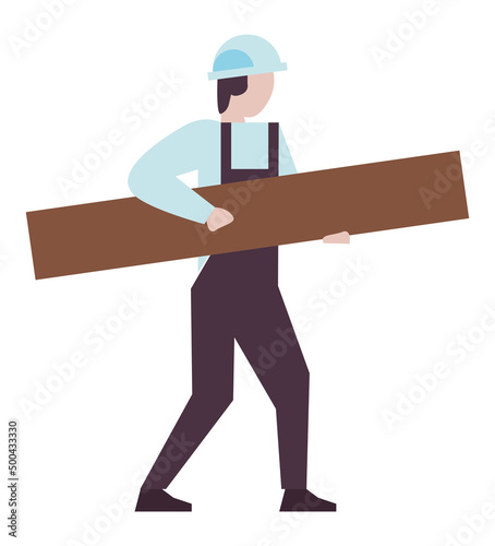 builder lifting wooden board