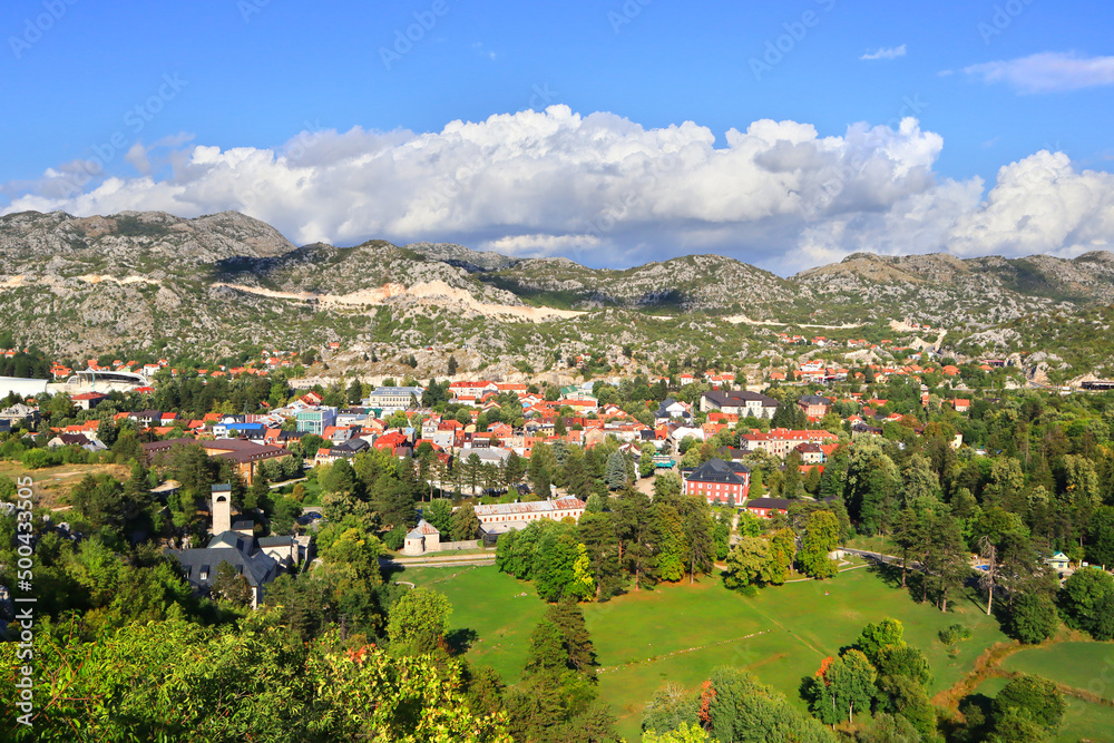 Panorama of Cetinje in sunny day, Montenegro