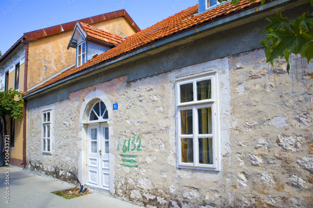 Stone houses along main street of Cetinje, Montenegro