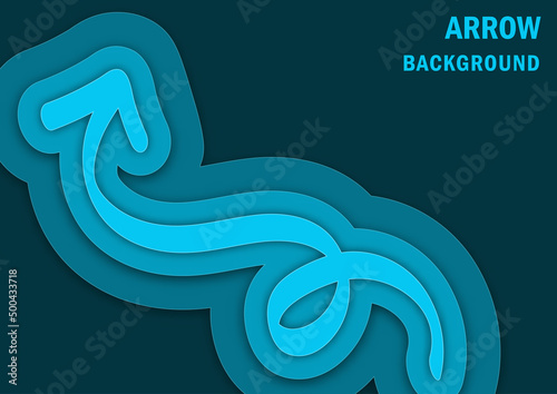 Paper cut Vector illustration of a curved arrow on blue background. 
