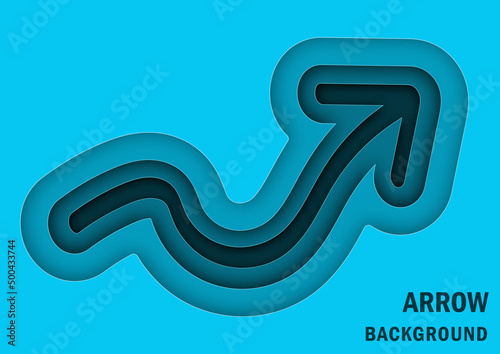 Paper cut Vector illustration of curved arrow on blue background. 
