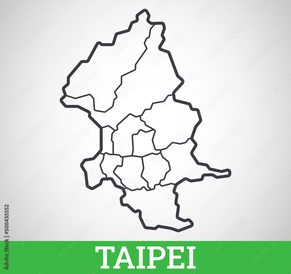 Fototapeta premium Simple outline map of Taipei. Vector graphic illustration.