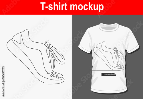 Graphic t-shirt design,Sports shoes in a line style ,vector illustration for t-shirt.Continuous line