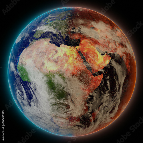 Fototapeta Naklejka Na Ścianę i Meble -  Climate change.  Earth future. 3D representation. Before and after.