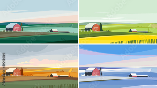 Farm at different times of the year. Beautiful agricultural landscapes.