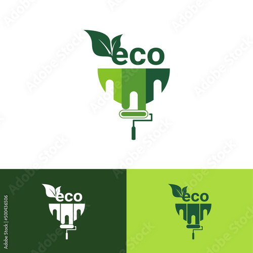 Paint Brush Eco Leaf Label. Logos of green leaf ecology nature icon vector