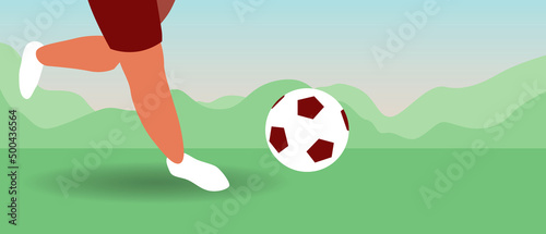 Football Player's Feet Hit Penalties, Flat Vector Stock Illustration with Footballer
