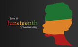 Juneteenth Freedom Day. June 19 African American Liberation Day. Black, red and green. 2022. Vector