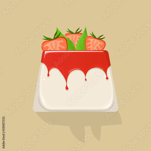 Panna cotta with strawberry. Italian dessert flat line icon