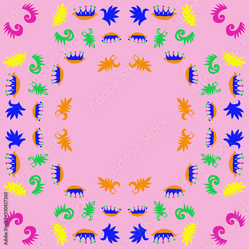 Stylized colored floral  motif . Hand drawn.