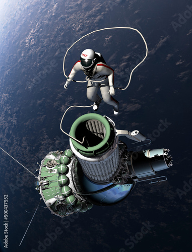 First spacewalk. 3D Illustration. photo
