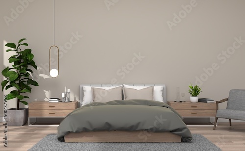 Mock up interior bedroom with furniture in modern contemporary style, use for display your product as bedroom scene. 3d illustration.