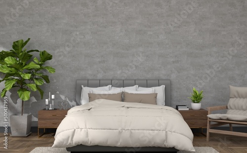 Mock up interior bedroom with furniture in modern contemporary style, use for display your product as bedroom scene. 3d illustration.