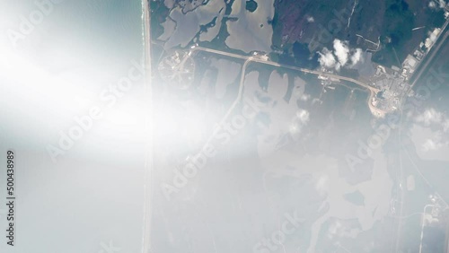 Cape Canaveral Nasa space center launch platform for space mission exploration, aerial satellite view from sky. Contains image furnished by Nasa