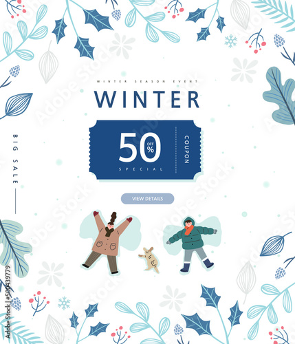 Winter shopping event illustration. Banner. Pop-up
