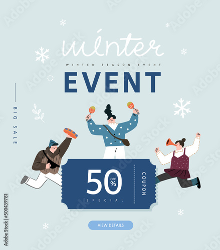Winter shopping event illustration. Banner. Pop-up 
