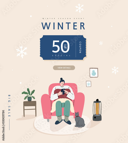 Winter shopping event illustration. Banner. Pop-up
