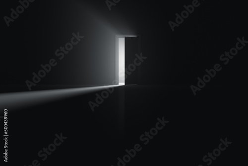 Ajar door to a room with bright light
