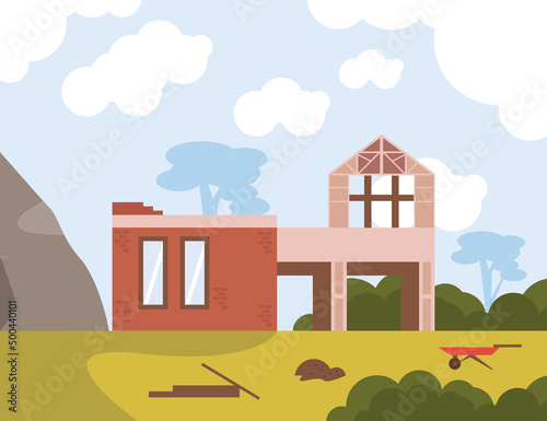 wheelbarrow with construction house