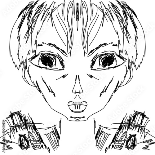Zombie boy, apocalypse, freehand drawing, vector. Abstract. Avant-garde art. Modern. Contemporary trendy art illustration