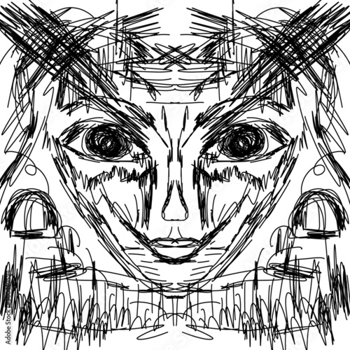 Owl man, monster, freehand drawing, vector. Abstract. Avant-garde art. Modern. Contemporary trendy art illustration