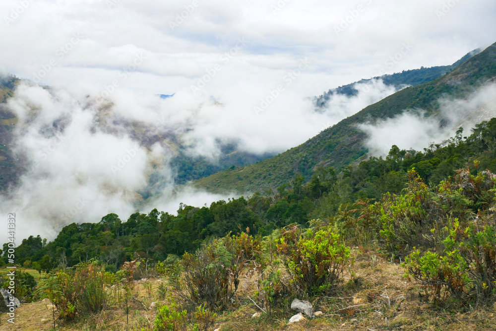 Scenic mountain landscapes against a foggy background at Mount Mtelo, West Pokot, Kenya Scenic mountain landscapes against a foggy background at Mount Mtelo, West Pokot, Kenya