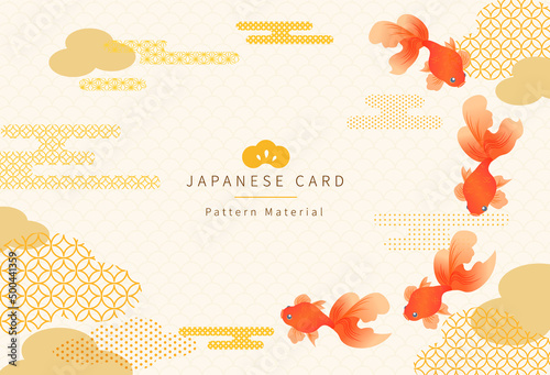 Japanese traditional pattern cloud and goldfish on Japanese style card, greeting card