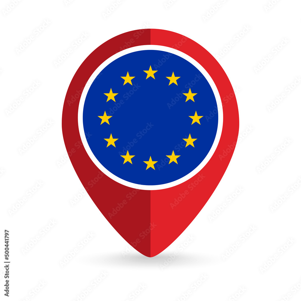 Map pointer with contry European Union. European Union flag. Vector illustration. Map pointer with contry European Union. European Union flag. Vector illustration.