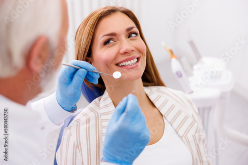 Woman at dental checkup at dentist office