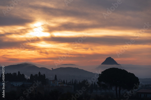 Beautiful Cloudy Sunrise Over Monte Formaggio in Mazzarino  Caltanissetta  Sicily  Italy  Europe
