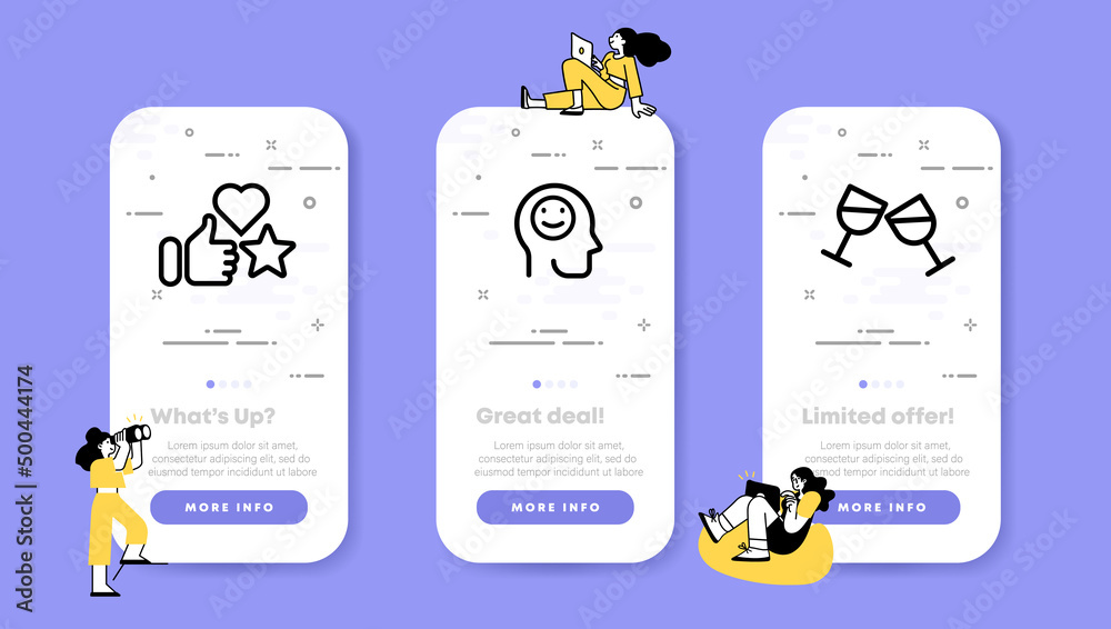 Good mood icon set. Thumb up, good mood face, glasses. Festive mood ...