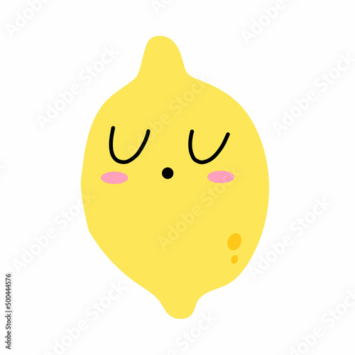 Cute vector smiling sleeping yellow lemon citrus cartoon doodle funny adorable character hand drawn in childish cartoon style. 