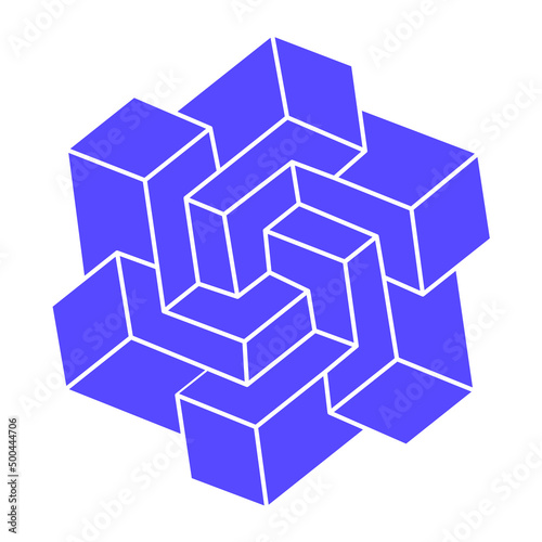 Impossible shapes. Sacred geometry figures. Optical illusion. Abstract eternal geometric objects. Impossible endless outline. Line art. Optical art. Impossible geometry shape on a white background.