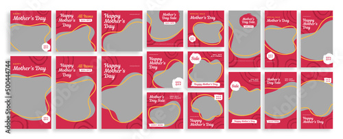Templates for Instagram post and story, Facebook square, mother day, woman, advertisement, sale, and business promotion theme, fresh design with pink and orange color