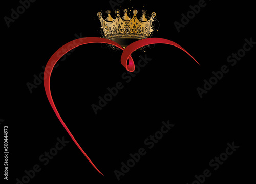 zartes rotes Band der Liebe in Herz Form mit Krone photo