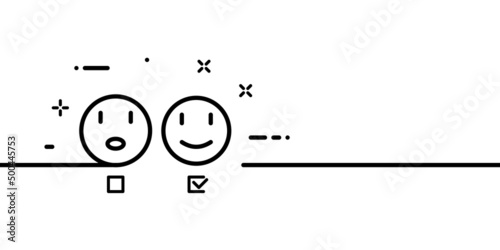 Emojiicon. Two emoticon, happy, offended, sricker. One line style. Vector line icon for Business and Advertising