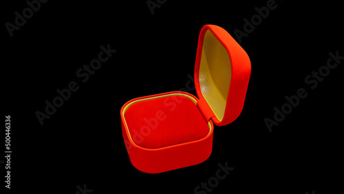 Red and goldish opened empty jewellery gift on black, isolated - object 3D rendering