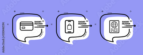 Shopping set icon. Payment for goods on the Internet. Card, payment, check. Infographic timeline with icons and 3 steps. Vector line icon for Business and Advertising