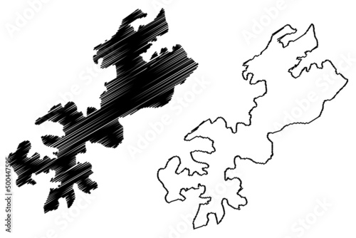 Zemlya Georga island (Russia, Russian Federation, Franz Josef Land archipelago) map vector illustration, scribble sketch Prince George Land map