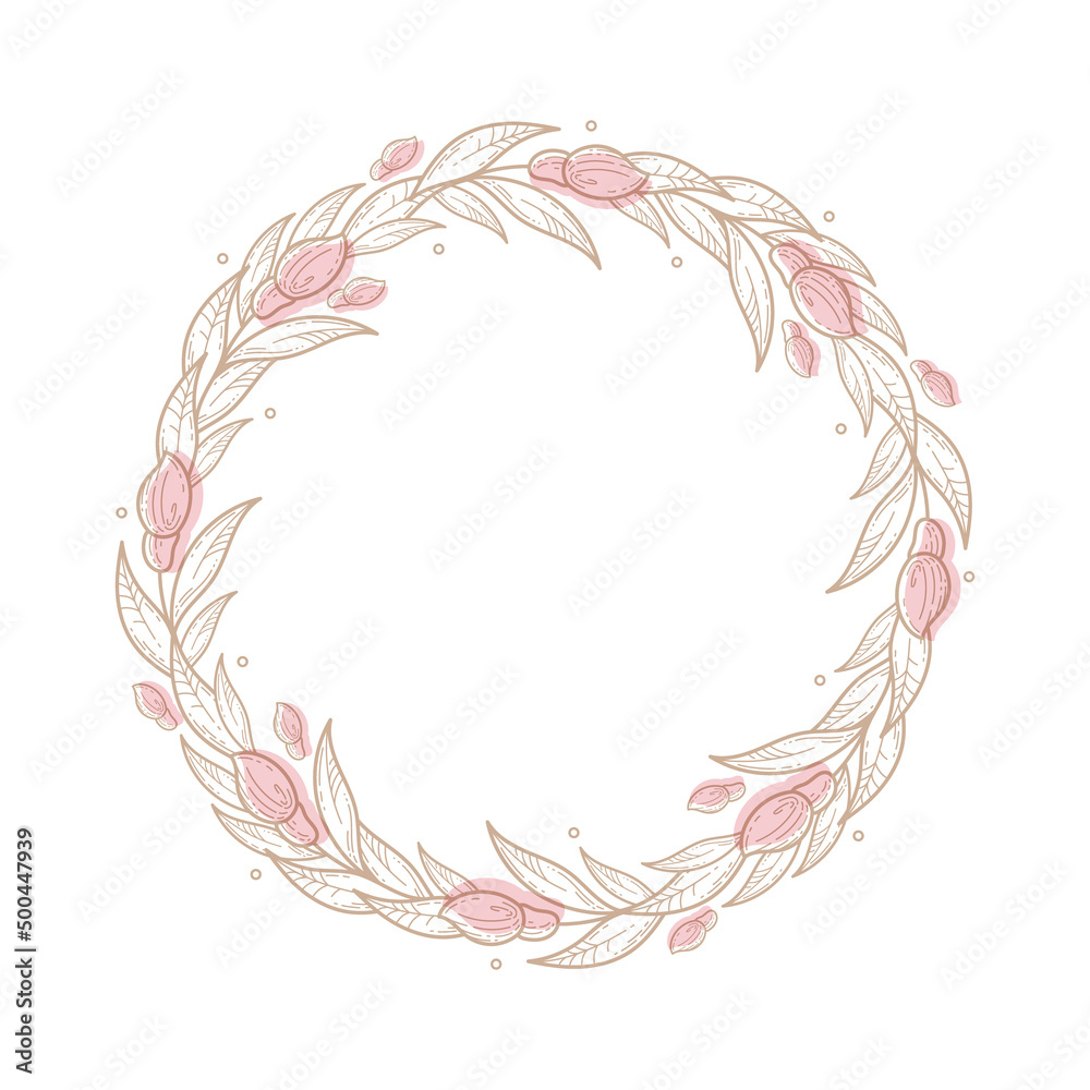 Vector floral frame in doodle style with flowers and leaves. Design for creating invitations, posters, cards.
Romantic template for wedding, valentine's day. 